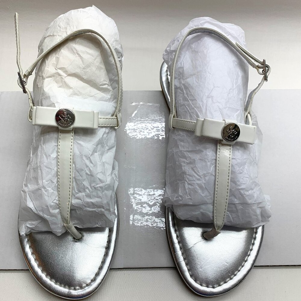 BCBG White Silver flat sandals , size 7.5
